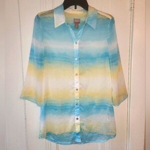 CHICO'S SHEER BUTTON-DOWN BLOUSE Women's Sz 0 Small